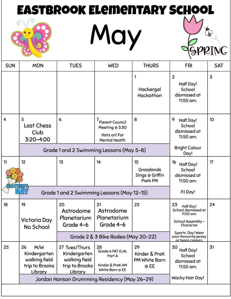 Eastbrook May Calendar