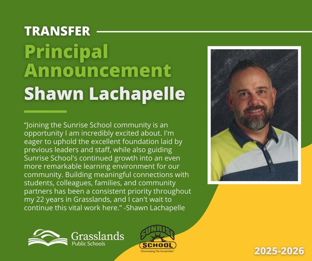Principal Announcement: Shawn Lachapelle. See more information in post. 