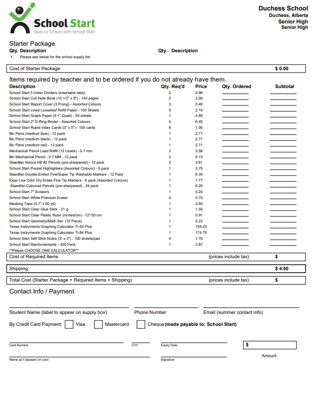 Supply Lists for the 2025 - 2026 School Year