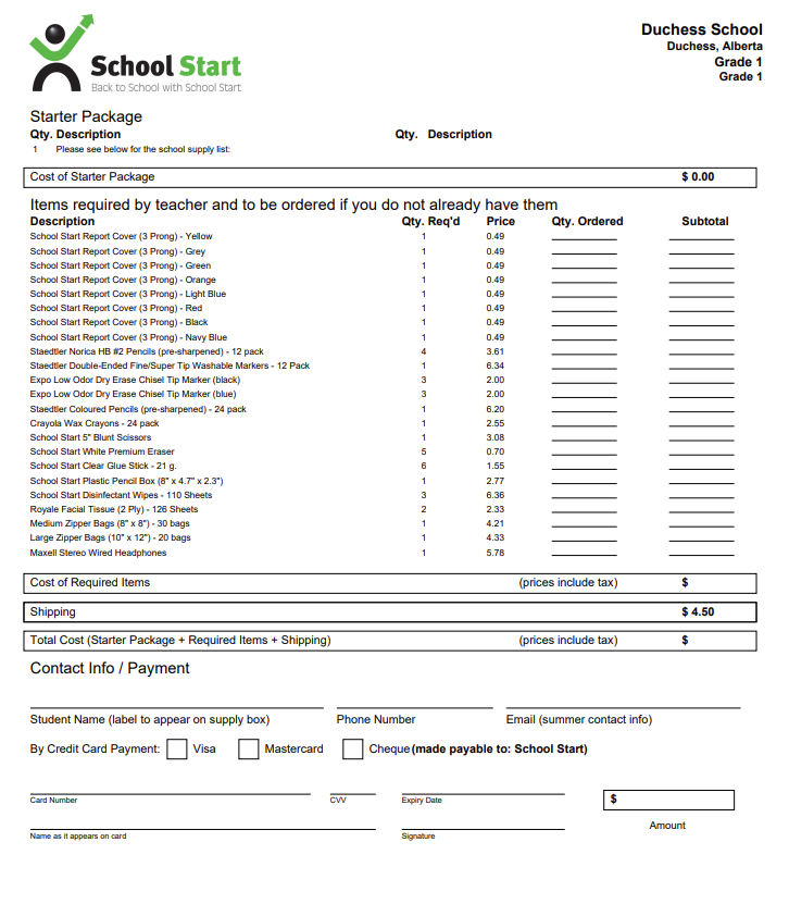 Supply Lists for the 2025 - 2026 School Year