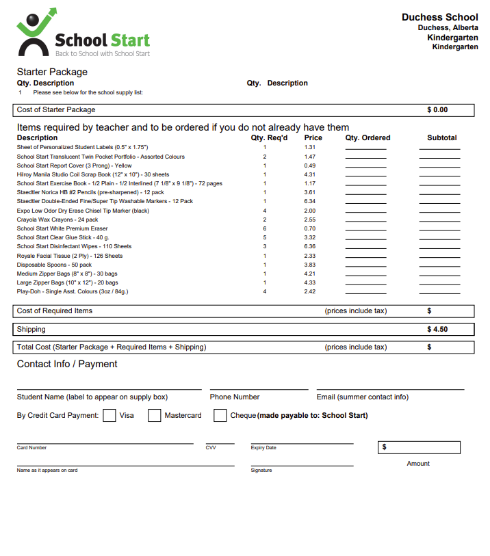 Supply Lists for the 2025 - 2026 School Year