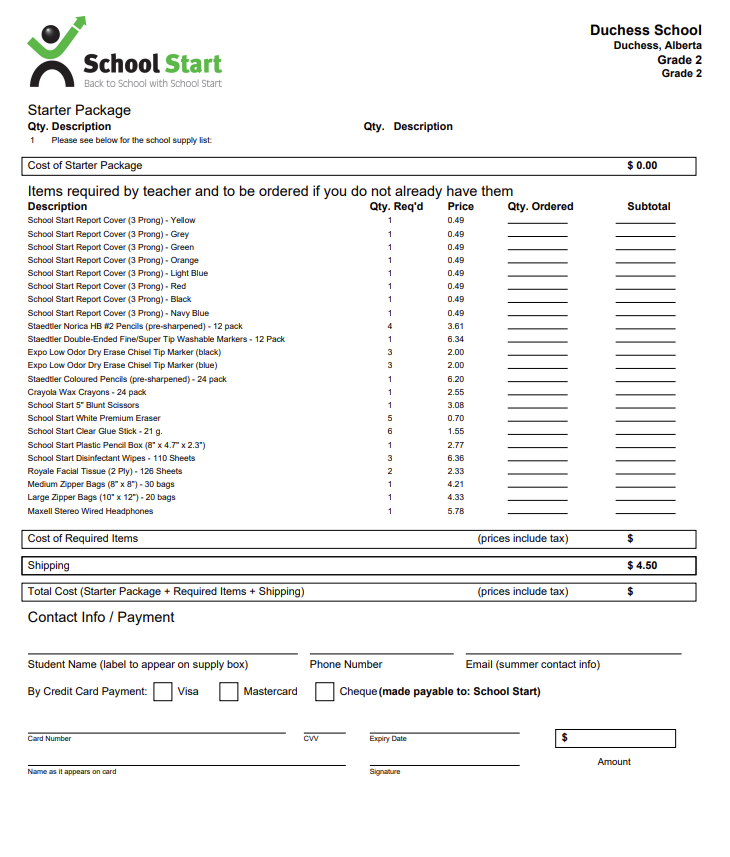 Supply Lists for the 2025 - 2026 School Year