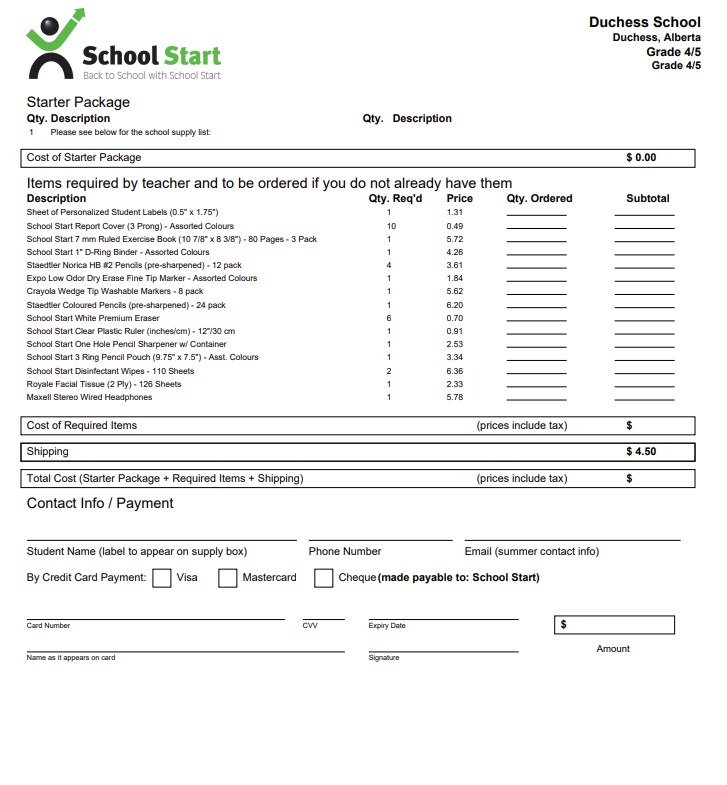 Supply Lists for the 2025 - 2026 School Year