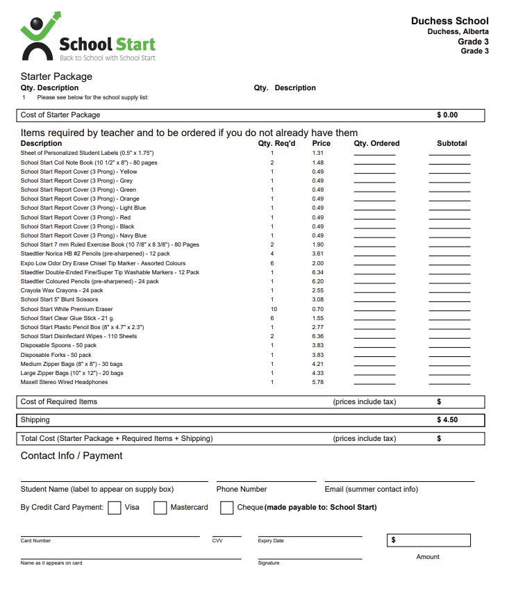 Supply Lists for the 2025 - 2026 School Year