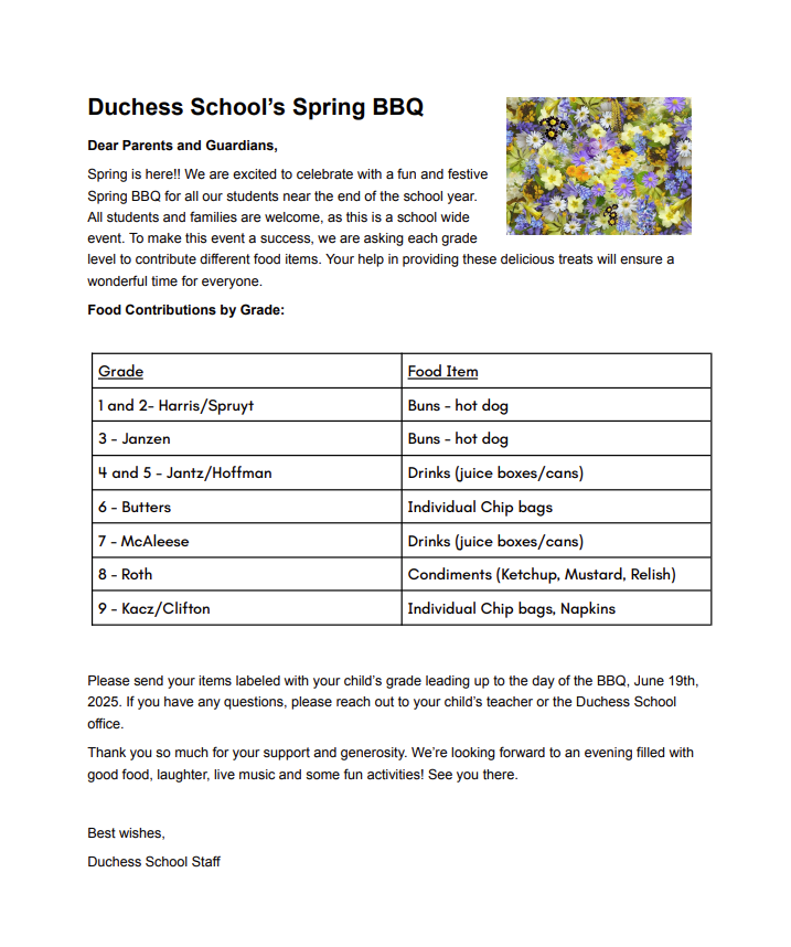 Duchess School Spring BBQ