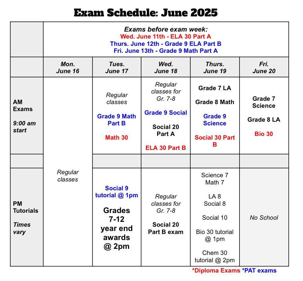Exam schedule