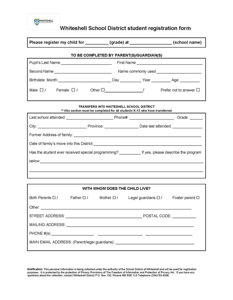 Registration form