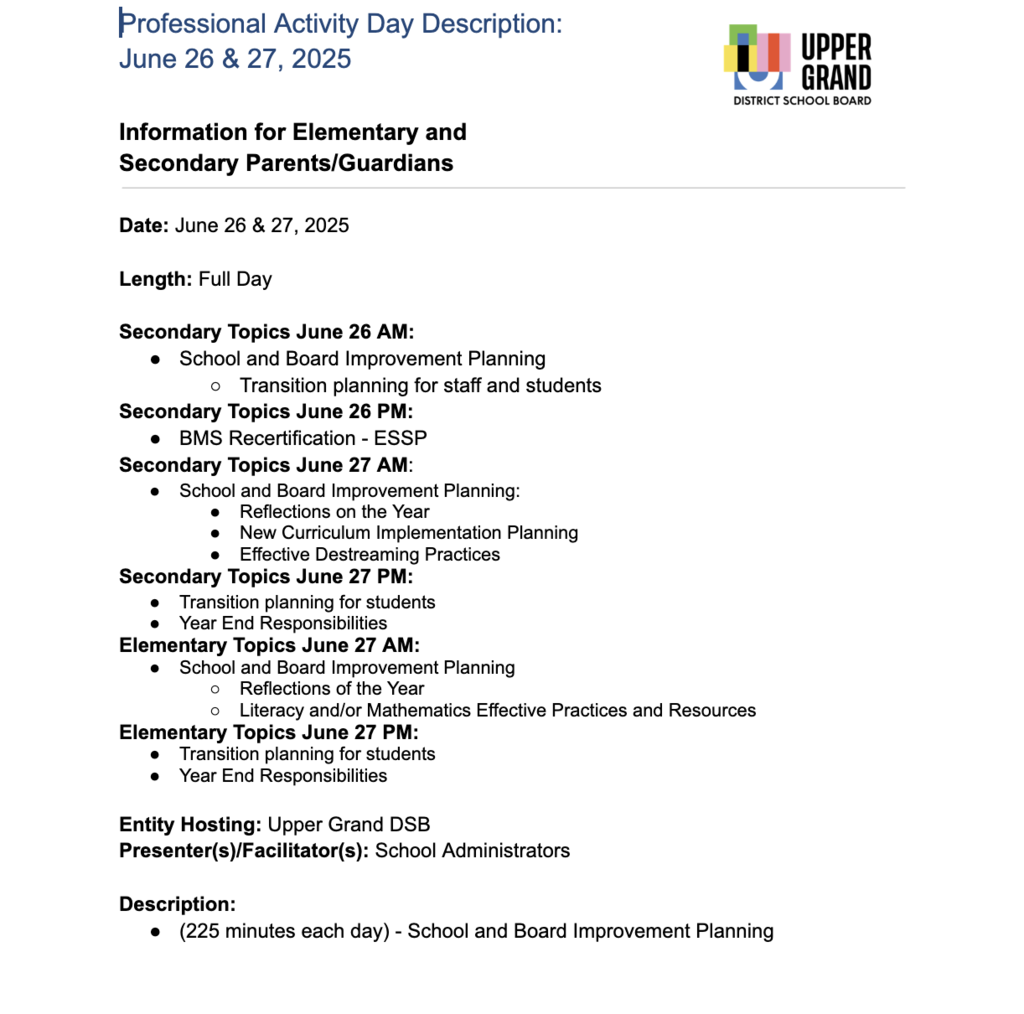 P.A Activity Day Description