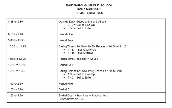 Updated Schedule