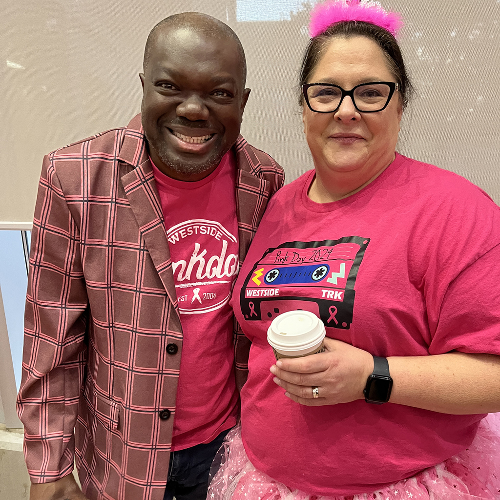 Staff pictured at Pink Day at Westside SS